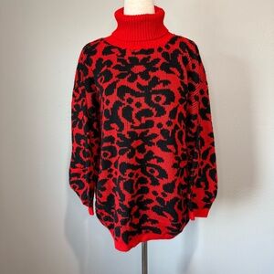 Vintage In Design Red & Black Abstract Turtleneck Sweater | Size S